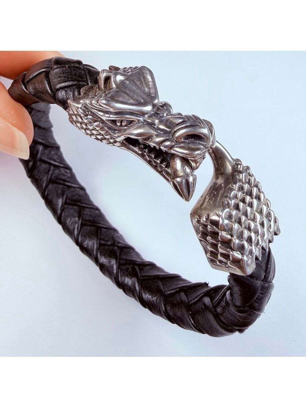King Baby Large Dragon 925 Sterling Silver & Leather Braided Bracelet $985